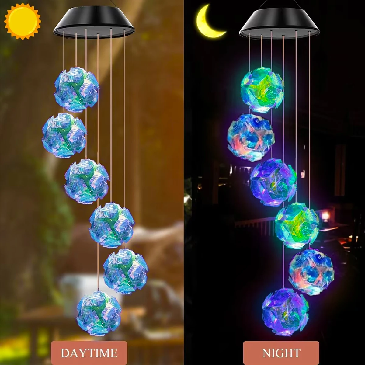 1szt Solar Blue Laser Disco Ball Wind Chime Lights Solar Powered 6 LED Wodoodporna zewnętrzna lampa dekoracyjna do wystroju ogrodu domowego — zdjęcie 4
