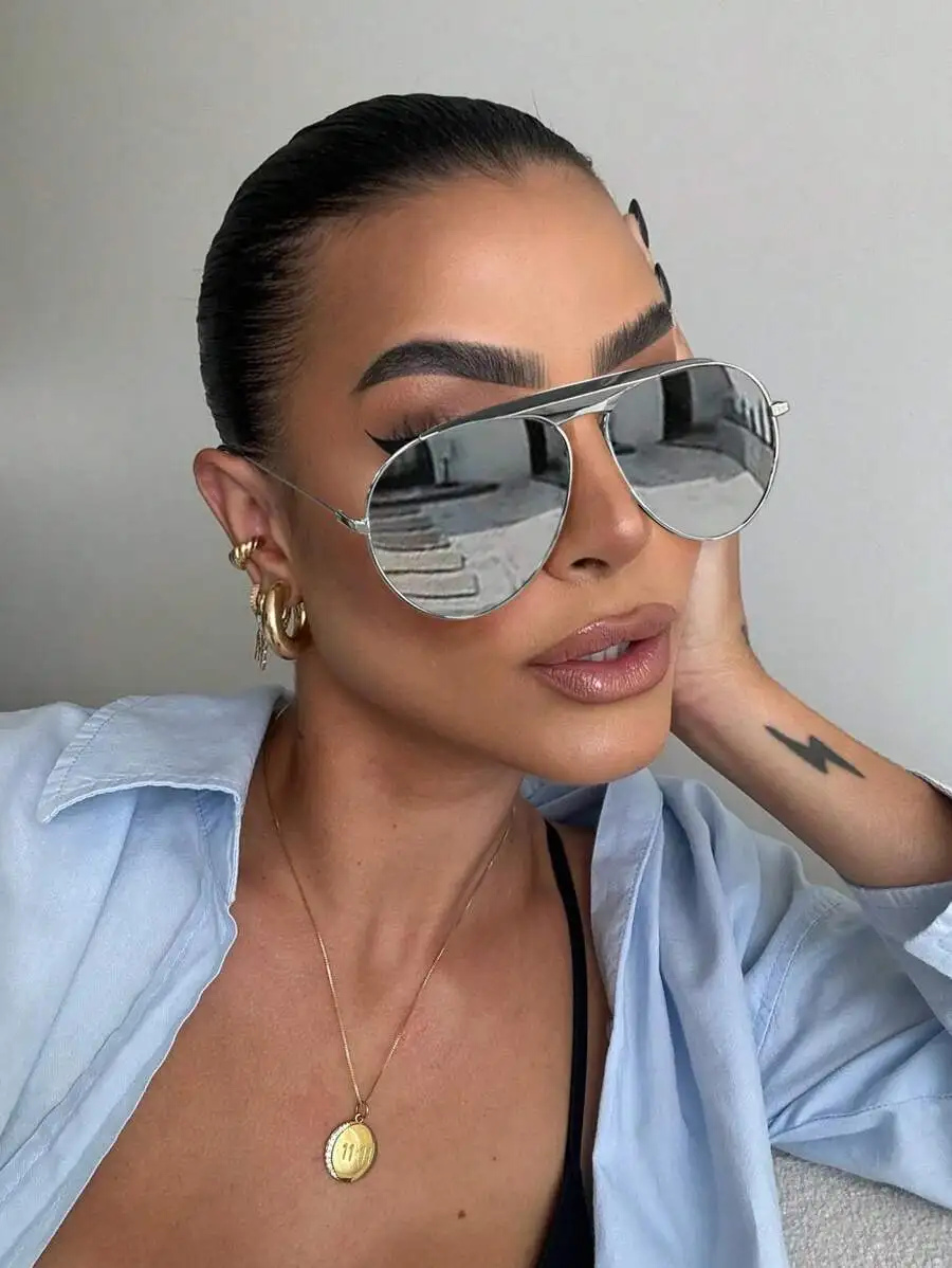 

Металлические солнцезащитные очки-авиаторы с зеркальными линзами, большая оправа для уличного стиля и активного отдыха