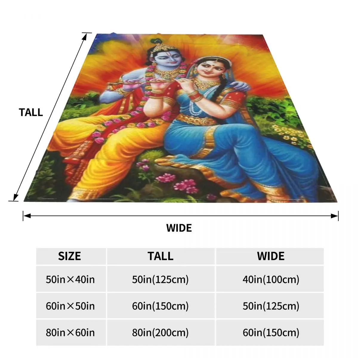 Indian God Krishna Radha Knitted Blanket Flannel Goddess of Love Hindu Warm Throw Blankets for Bedroom Sofa Bed Rug