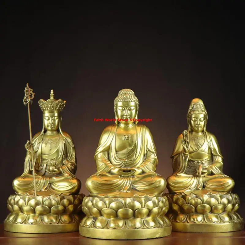 SAN SHENG FO COPPER buddha Sakyamuni Di zangwang guan yin buddha statue Safety Healthy luck bless HOME temple Worship protection