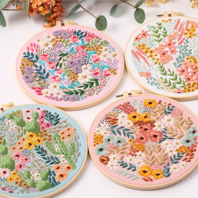 

Embroidery Kit for Beginners and Embroidery Enthusiasts - Includes Floral Landscape with Thread Needles
