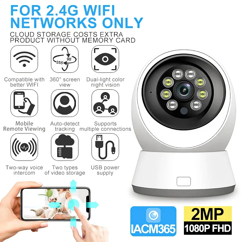 

Wi-Fi камера для умного дома, беспроводная IP-камера для внутреннего наблюдения, с ИИ-обнаружением, автоматическим отслеживанием, функцией безопасности и видеоняня