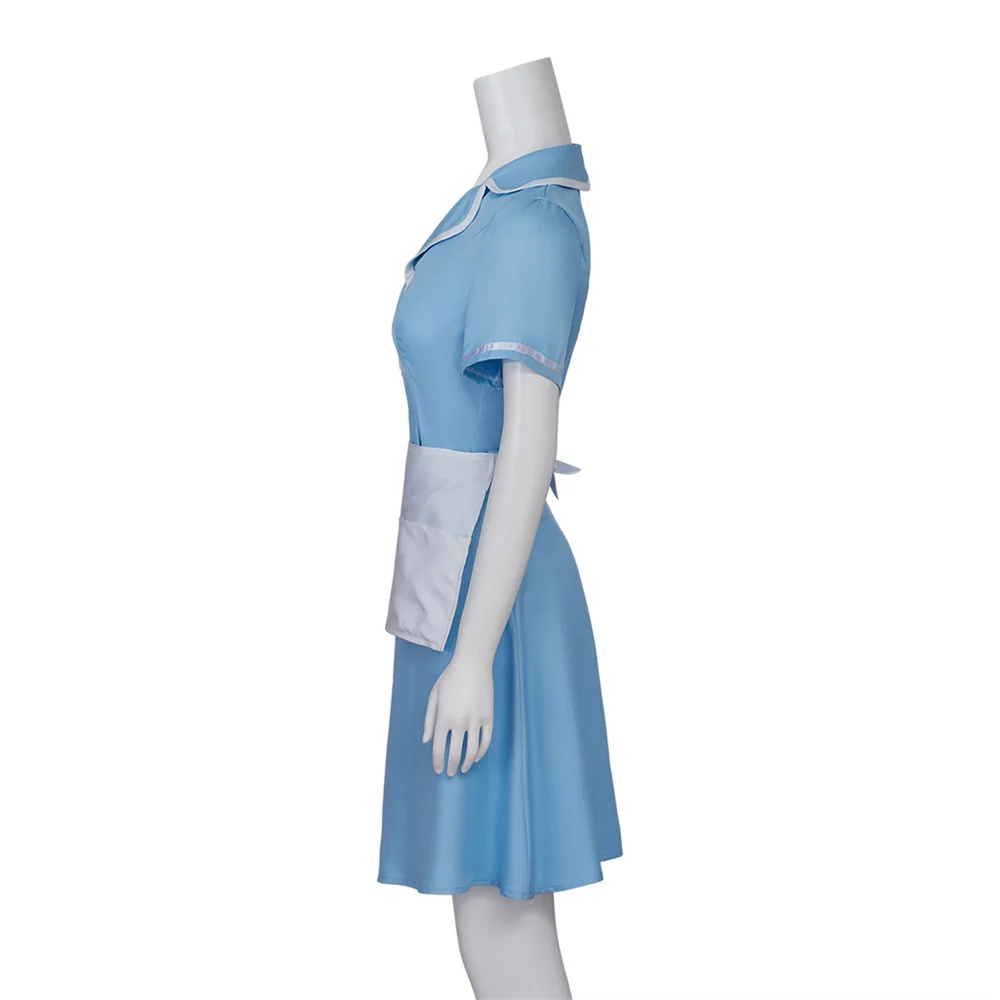 TV Waitress Cosplay Maid Dress Women Light Blue Housekeeper Costume Nightclub Bar Uniform with Apron Halloween Party Wear