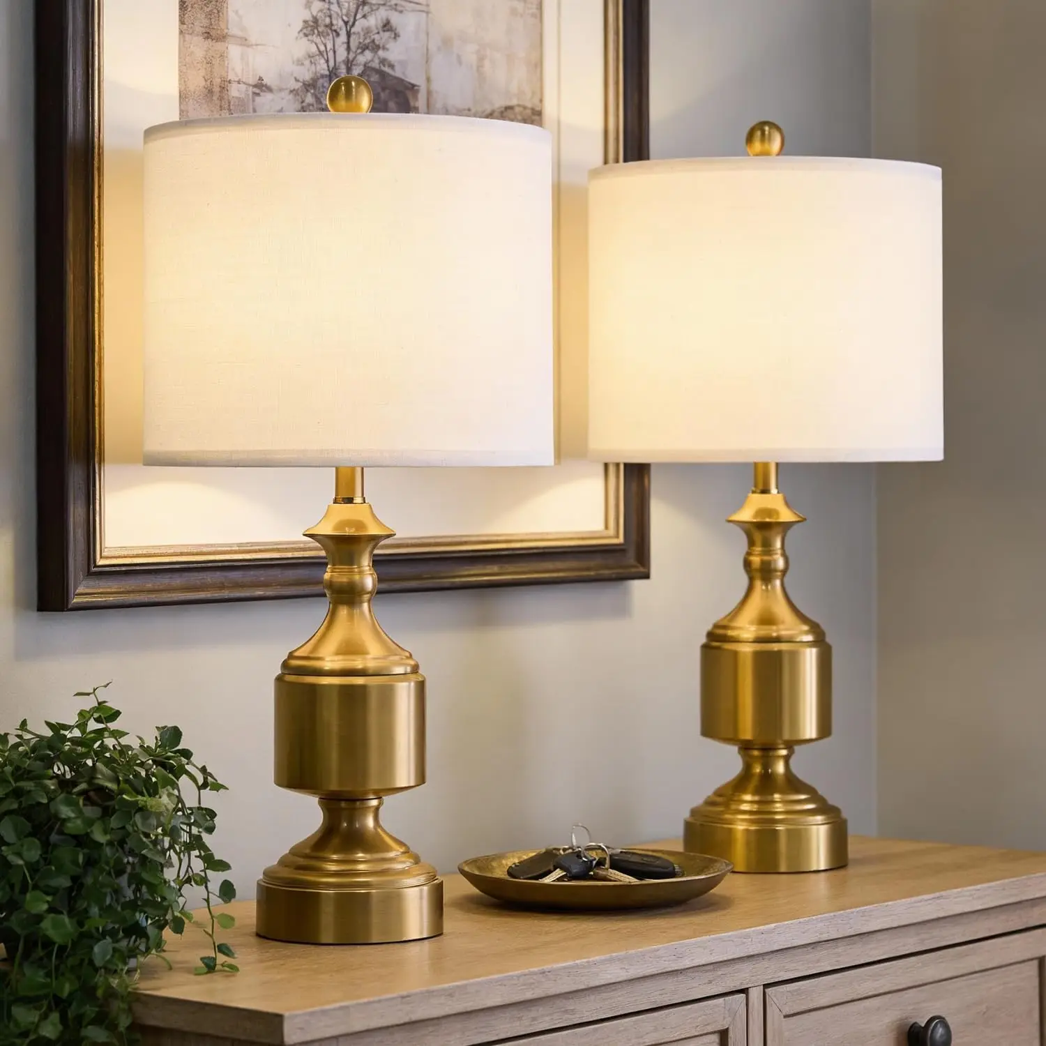 

Gold Table Lamps Set of 2, 20.5" Metal Bedside Lamps for Nightstand, Mid-Century Small Lamps with Linen Shade