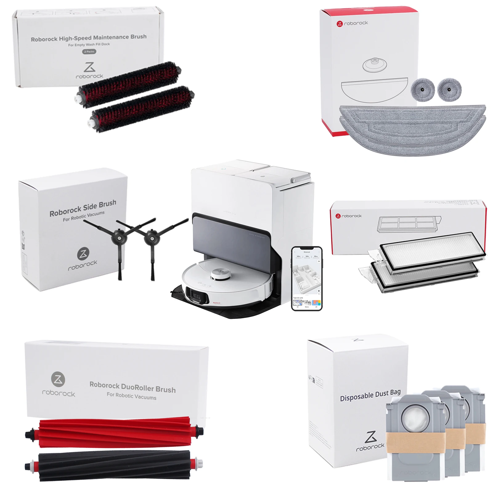 Roborock S8 MaxV Ultra Original Accessory Kit: Main Brush, Filter, Dust Bag, Mop, and Side Brush 1