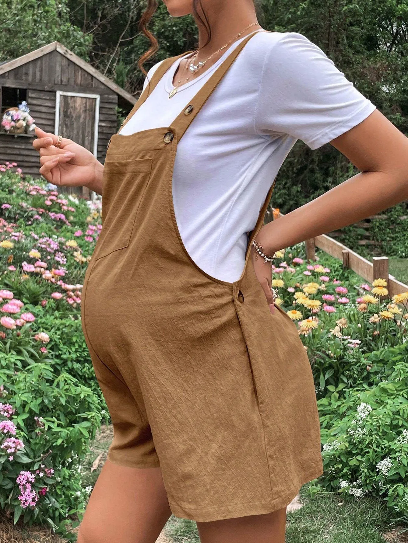 Maternity Jumpsuits Knee-length Plus Size Summer Fashion Pregnant Woman Rompers Solid Color Pregnancy Overalls Cotton Clothes