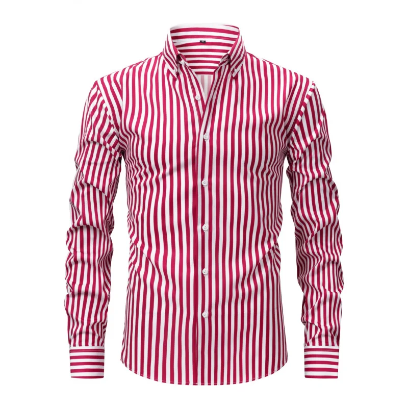 

Four-Way Stretch Digital Print Striped Long Sleeve Turn-Down Collar Men's Shirt High-End Men's Shirt Wholesale