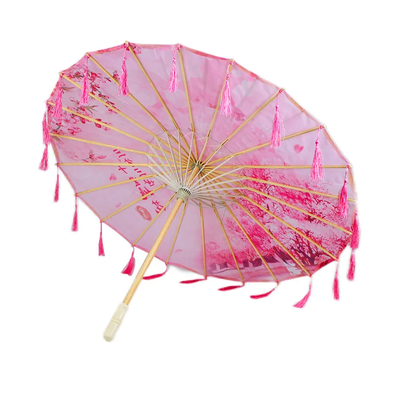 

Hanfu Chinese Style Tassel Umbrella Blossoms Handmade Antique Dance Performance Photography Props Fabric Decoration Umbrellas