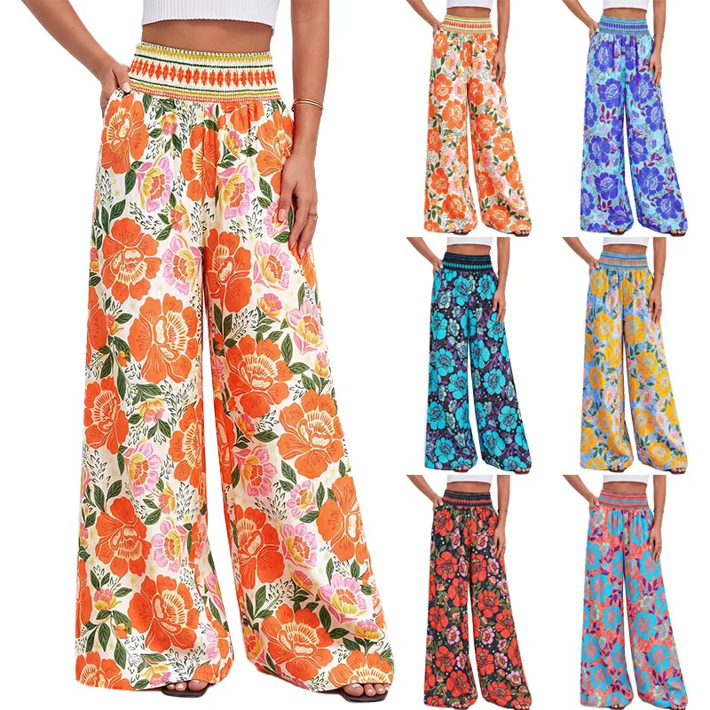 Summer Casual And Comfortable High Waisted Wide Leg Pants With Printed Pants For Women Pantaloni Da Donna