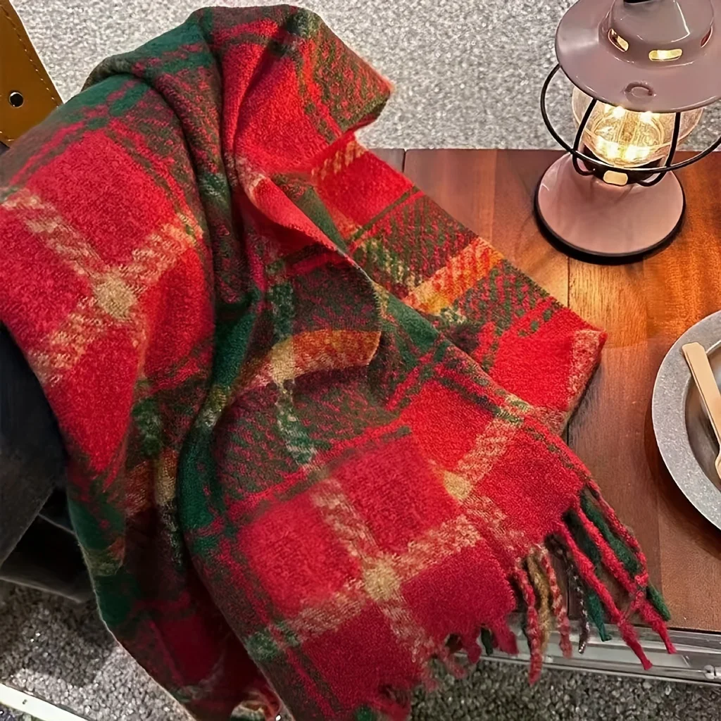 Plaid Scarf for Women, High-End Feel, New Autumn/Winter Style, Versatile Faux Scarf, Christmas Edition, New Year Edition, Festive Atmosphere, Thickened and Extended for Warmth
