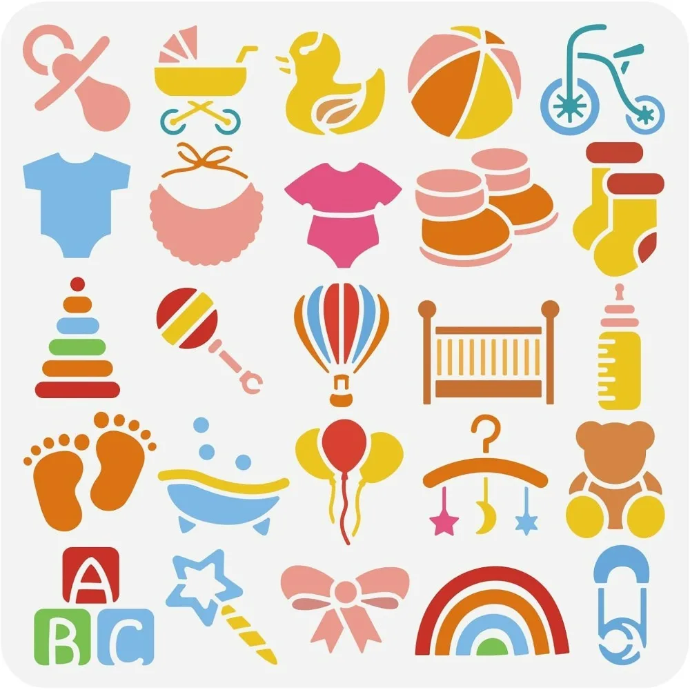 12x12" Babyparty-Malschablone, Ballon, Holz, Pferd, Bär, Kinderwagen, Muster, Dekoration, Vorlage, Zeichnungsschablone