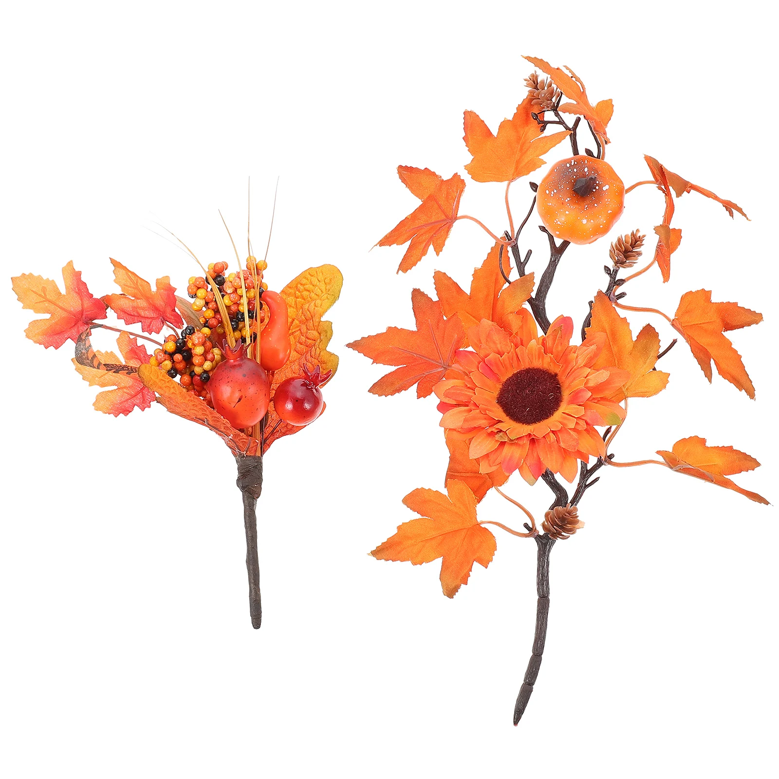 

2pcs Pumpkin Branches Plastic Maple Leaf Decor Fall Picks Vase Pumpkin Maple Leaves Branch nament Rustic Centerpiece