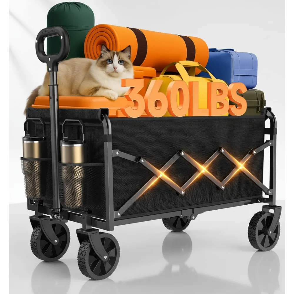 

Foldable Collapsible Wagon Cart 360LBS Capacity Lightweight Portable for Camping Travel Shopping Sports