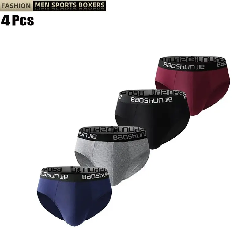 

4pcs Briefs Men's Sexy Panties Underpants Man Briefs Underwears 100% Cotton For Male Underpants Man Cotton Large Size Lot Soft