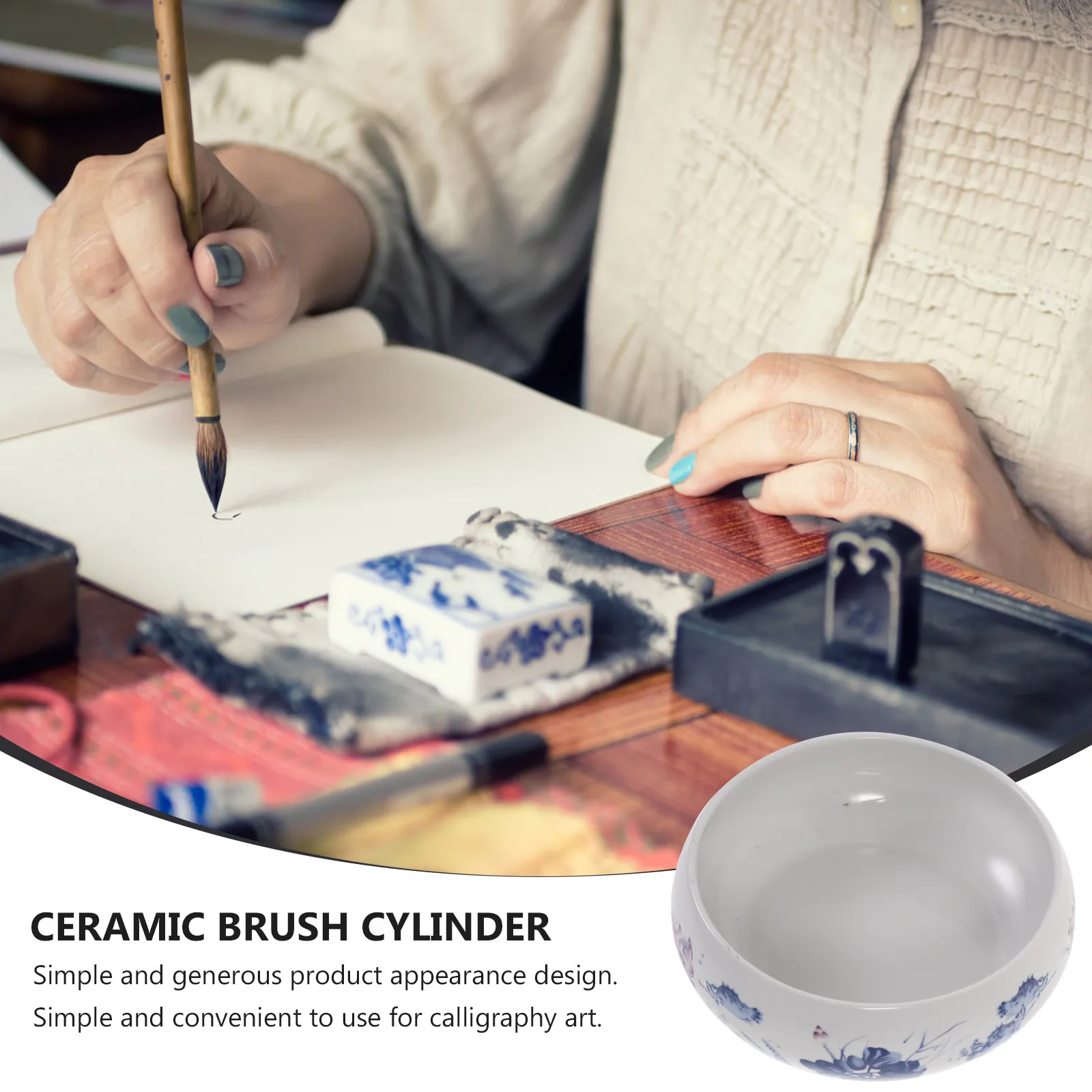 1Pcs Ceramic Brush Basin Calligraphy Washing Tool Simple Generous Design Effective Brush Cleaning Cylinder for Calligraphy Room