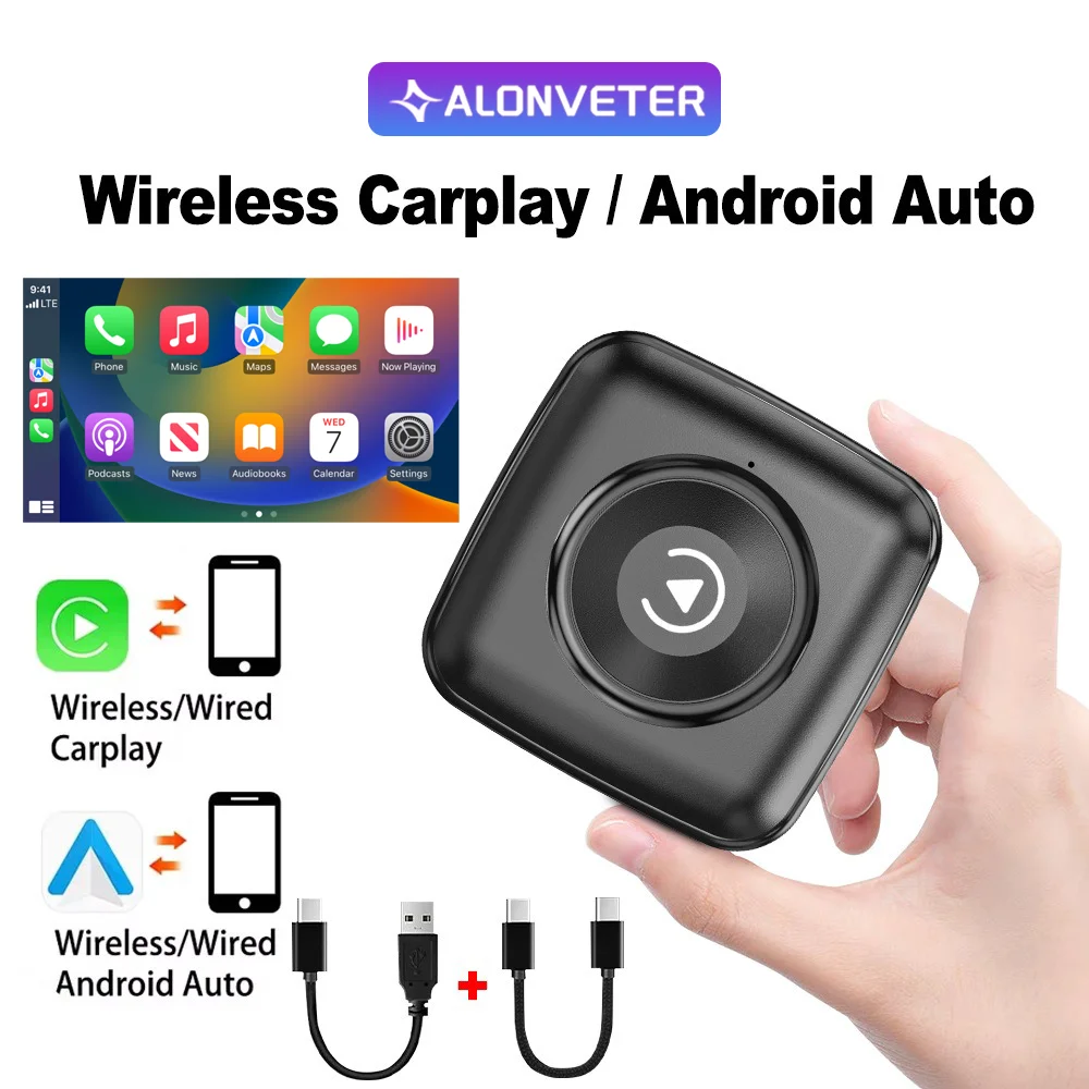 

Alonveter Wired to Wireless Mini Carplay Ai Box Android Auto Adapter Cortex A7 5.8GHz WiFi For Built-in CarPlay Original Vehicle