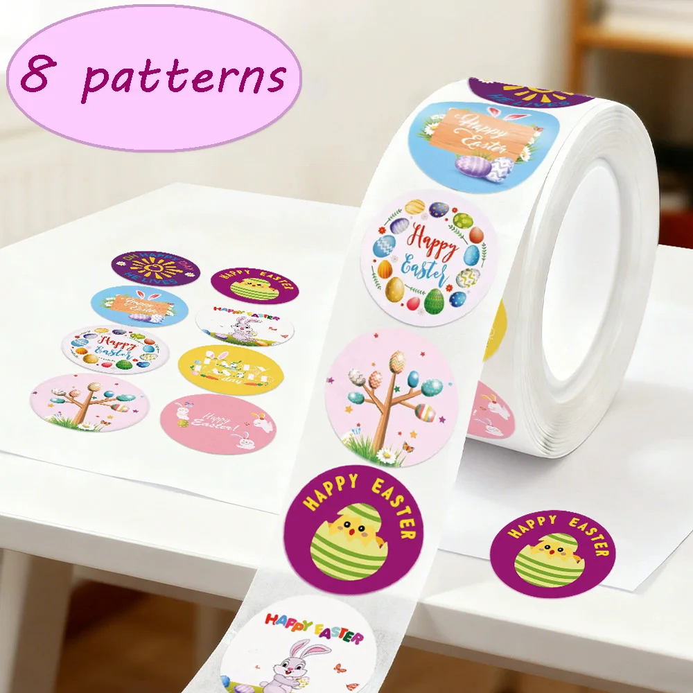 100-500 Pcs 2.5cm Easter Sticker Kids Happy Easter Bunny Egg Cartoon Gift Sealing Labels Paper Sticker Spring Party Decoration