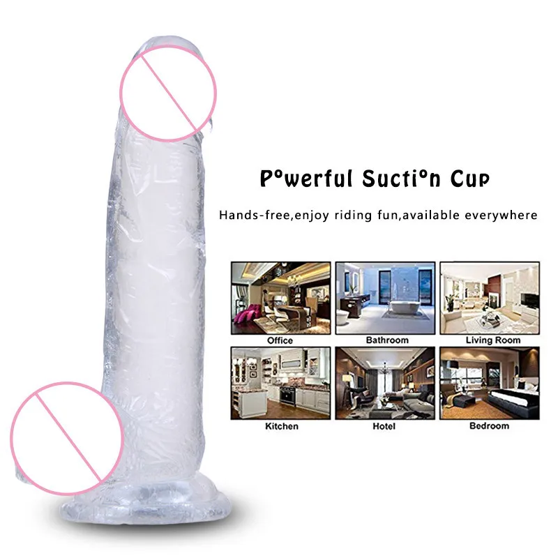 Transparent suction cup female imitation penis crystal transparent Dildo adult female masturbator stick