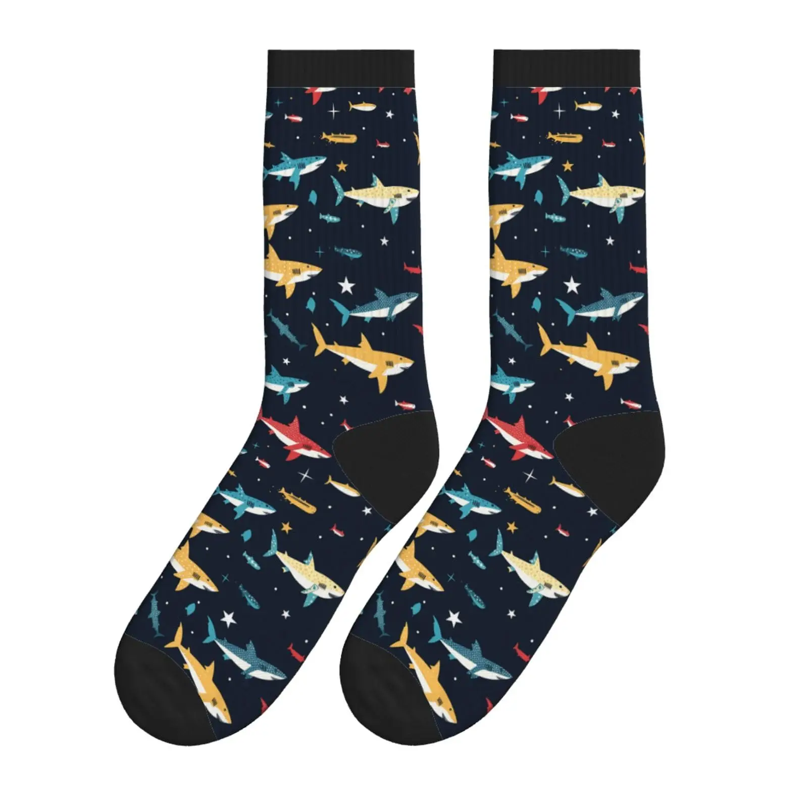 

Colorful Silhouette Shark Navy Socks Novelty Crew Socks Funny Crazy Dress Socks Gifts For Men, Women And Teens
