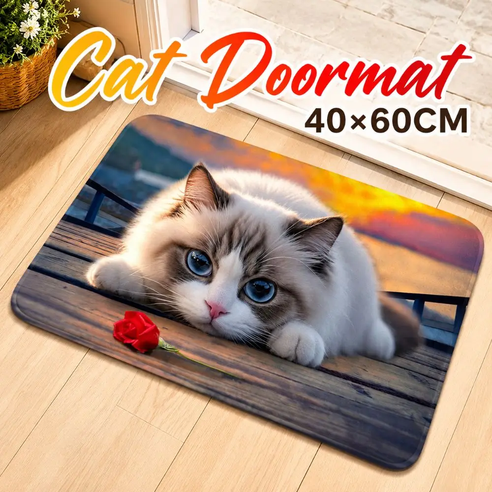 Cat Pattern Optical Illusion Doormat Water-absorbing Non-slip Bathroom Carpet Diatomaceous Earth 40×60CM Bedroom Door Rug