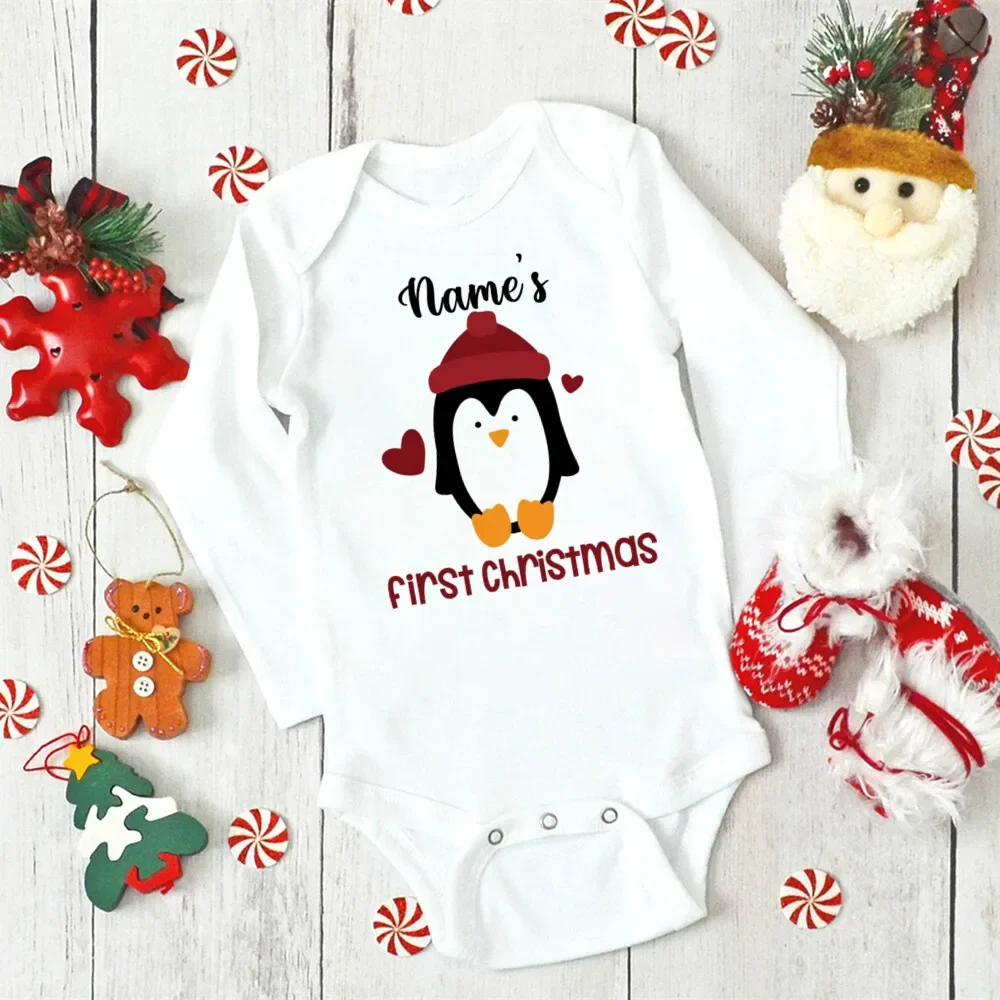 Personalised Christmas Baby Bodysuit Boys Girls Cute Clothes Custom Deer Print Infant Christmas Romper Xmas Party Baby Gift