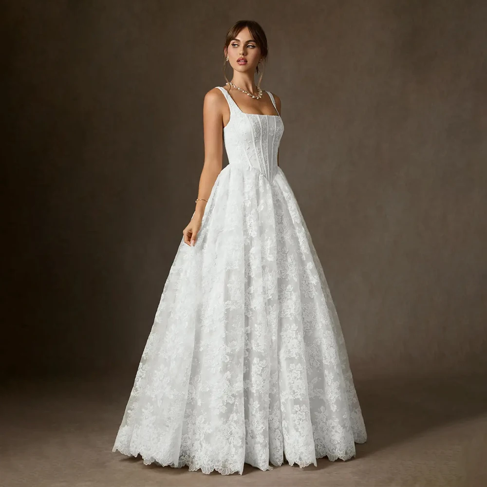 Lace Wedding Dress Bridal Gown Spaghetti Straps Square Neck Bride Dress Wedding Gowns Vestido De Novia Wedding Dresses Bride