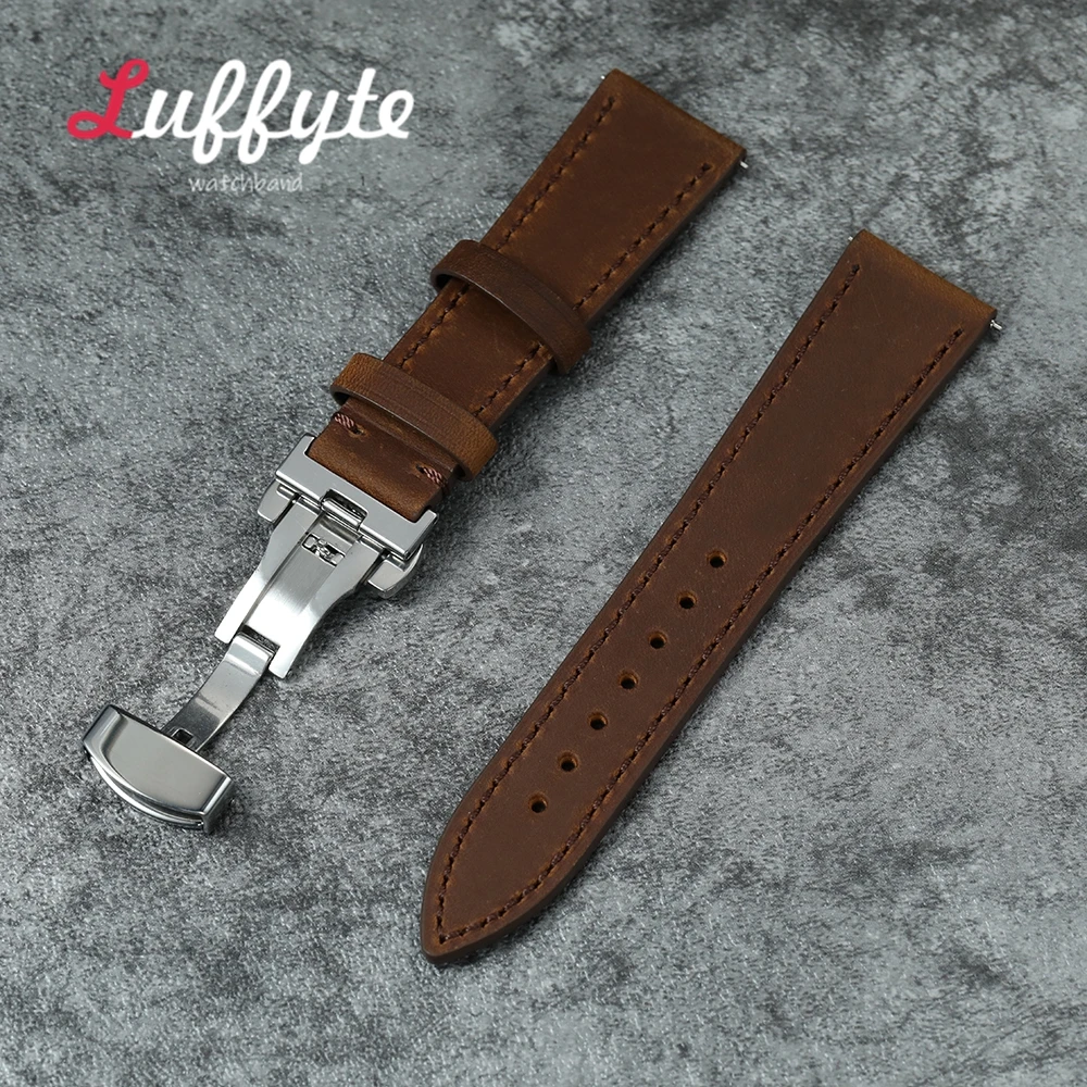 

Ремешок для часов Crazy Horse из натуральной кожи 18 мм, 20 мм, 22 мм с пряжкой-бабочкой, быстросъемный ремешок для мужских часов из воловьей кожи в стиле ретро