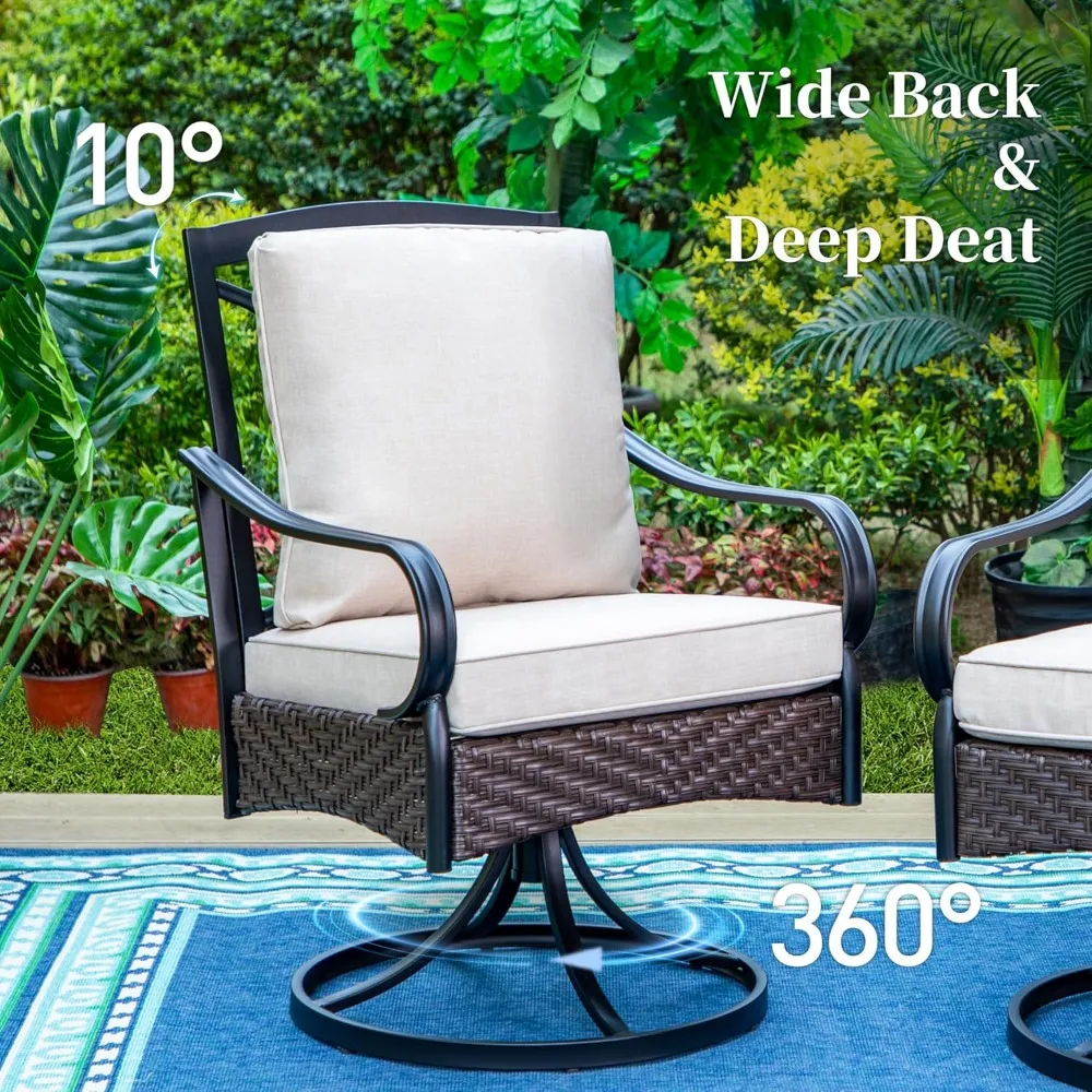 أطقم طعام للفناء مكونة من 7 قطع لـ 6 أشخاص، طاولة وكراسي خارجية مع كراسي طعام من الخيزران المبطن وكرسي لتناول الطعام في الفناء يشبه الخشب