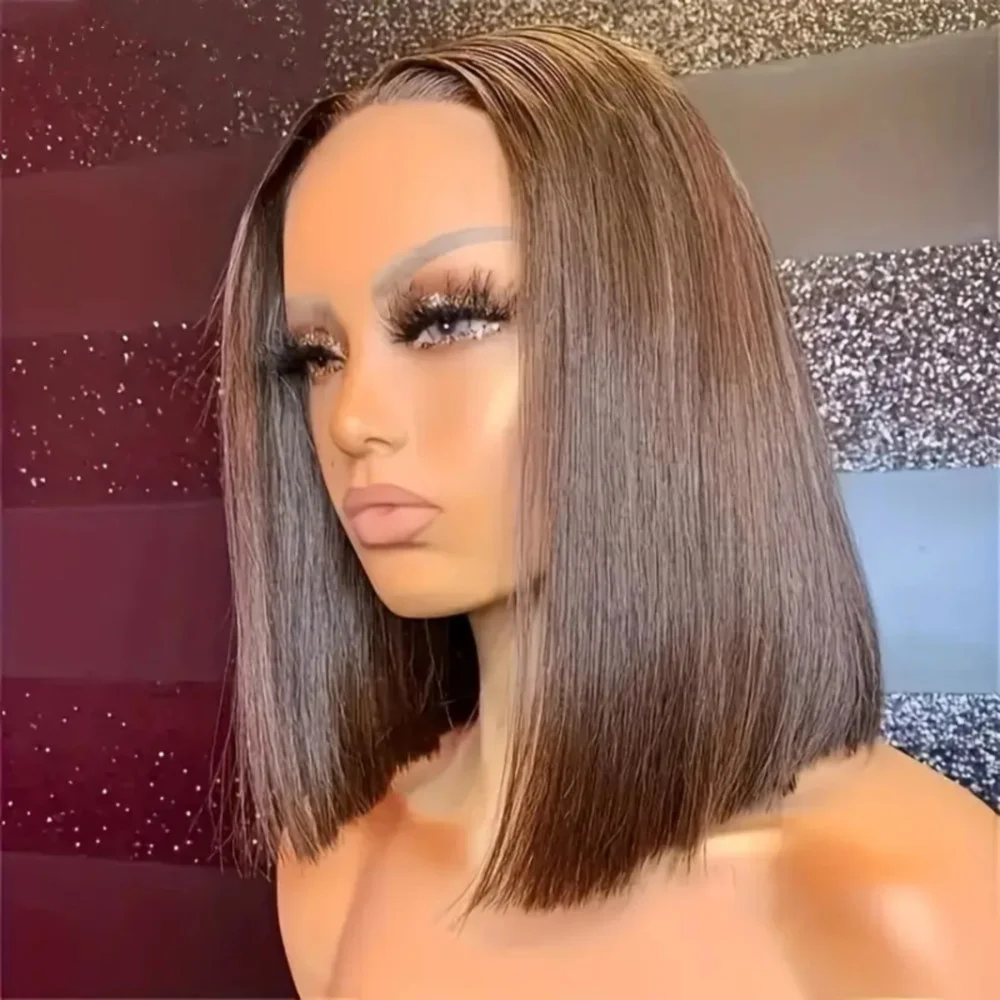 

Brown Bone Straight Short Bob Wigs 220% Density 13x4 Lace Front Human Hair Wigs Pre-Plucked Brazilian Bob Wigs For Black Women