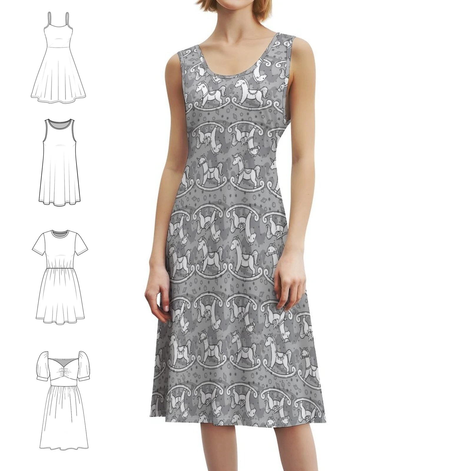 

Cute And Adorable Rocking Horse Seamless Pattern Design Floral Smock Dress For Women Spring Summer Casual Dress For Party Horse