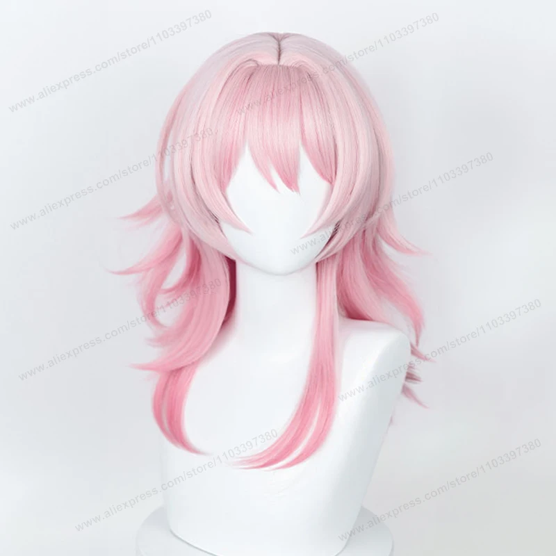 Peruca de Cosplay Gradiente Rosa, Trilho Estrela Honkai, Resistente ao Calor, Perucas Sintéticas, Anime, 7 de Março, 50cm