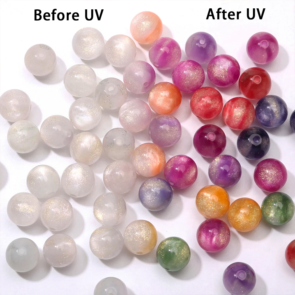 10/50pcs 10mm Resin Round Beads UV Changing Reactive Spacer Beads for DIY Necklace Bracelet Earring Jewelry Making Accessories