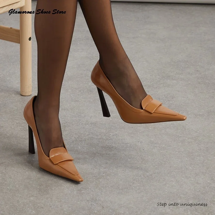 

Glossed-leather Point-toe Pumps Elegant Women's Slip-on Shallow Thin High Heels Fashion Office Lady Runway Party Dress Shoes