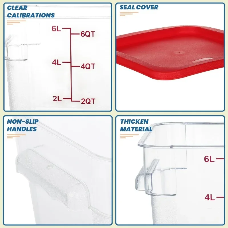 Food Storage Containers with Lids,  Square Clear Commercial Containers with Scales, Polycarbonate