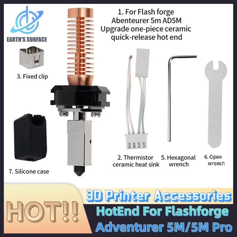 DB- 3D Printer Parts For Flashforge Adventurer 5M/5M Pro Ceramic Heating Block Kit Upgrade Hotend 280℃ Hot End Hard Steel Nozzle