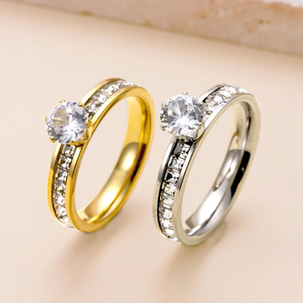 Luxury Zircon Stainless Steel Ring For Women Finger Fashion Jewelry Accessories Party Gift