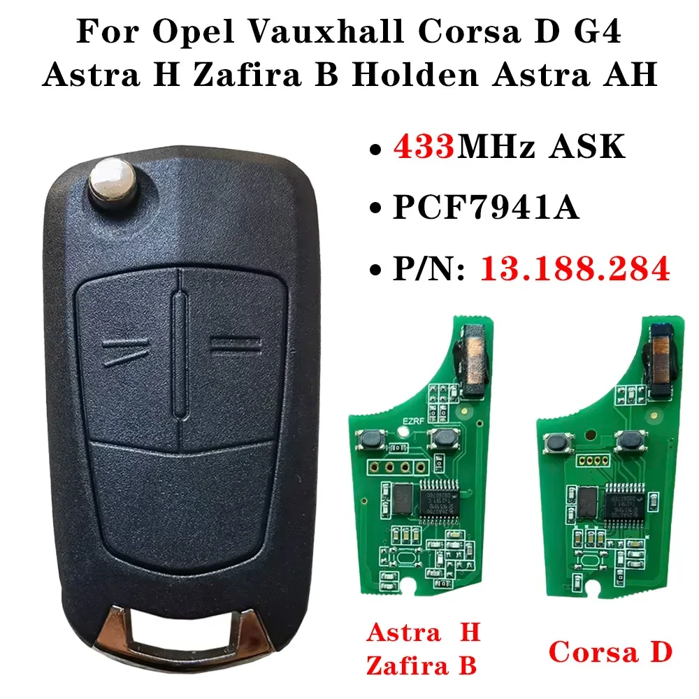 สําหรับ Opel Vauxhall Corsa D G4 Astra H Zafira B Holden Astra AH 736-743-A Remote Flip กุญแจรถ PCF7941A 46 ชิป 433MHz