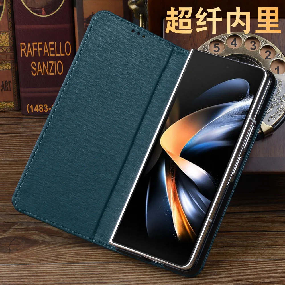 Luksusowa prawdziwa skóra bydlęca etui na telefon Z klapką do Samsung Galaxy Z Fold 5 4 Fold5 W24 W23 Hell Full Cover pokrowiec