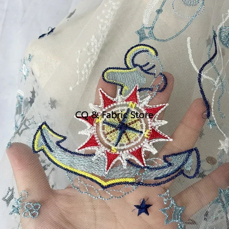 

New White Black Dark Blue Mesh Embroidered Lace Fabric For Wedding Dress Designer Fabric