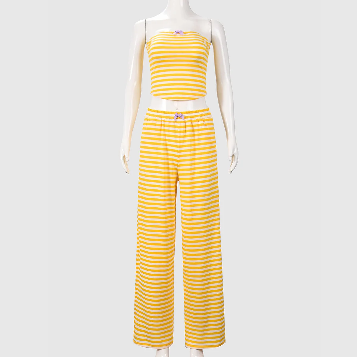 Cross-border Special Supply for 2025 Autumn New Product Open-button Halter Striped Bow European  Pants Set, Female Cw15871