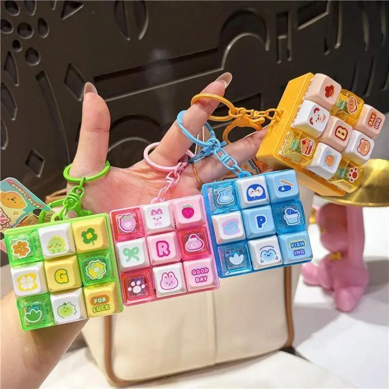 Mini Fidget Keyboard Keychain Soft Touch Cute Cartoon Design Stress Relief Bag Pendant for Travel Backpack Decoration Gift
