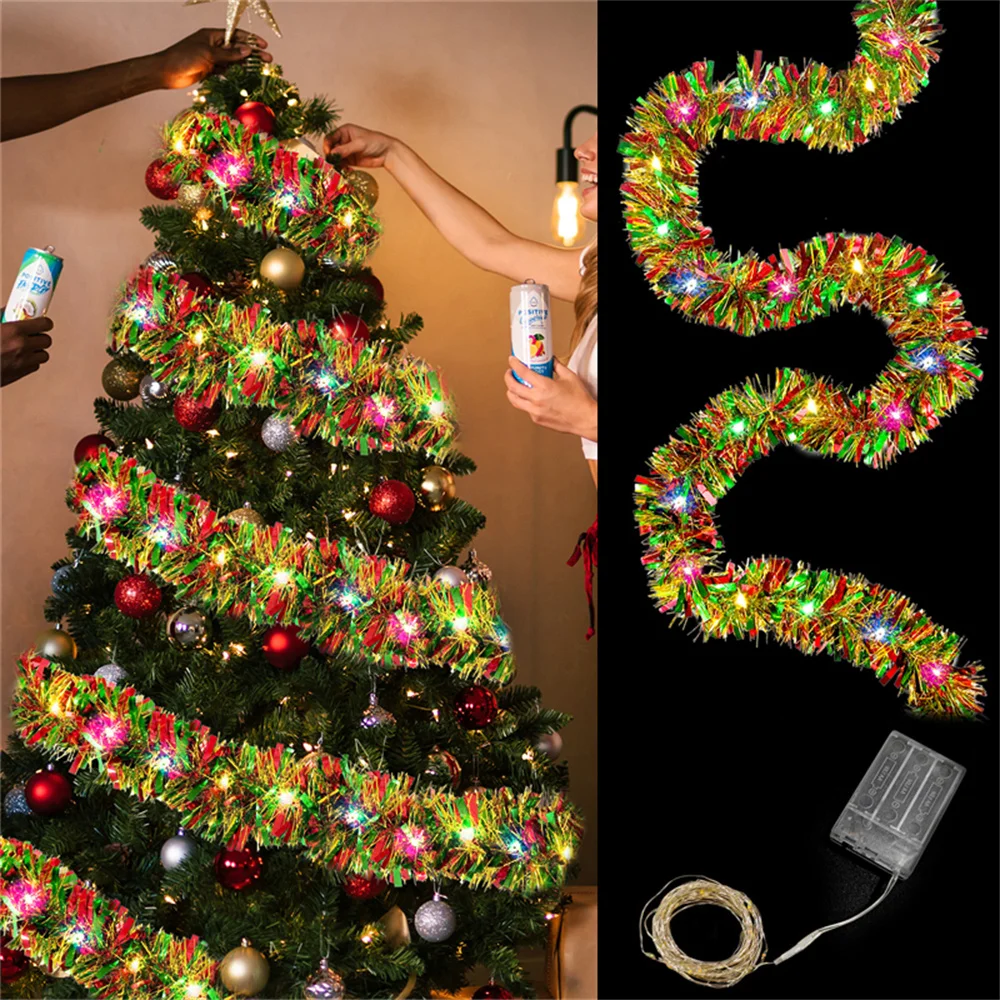 

Рождественская елка для дома, свадьба, Новый год 2026, декор для вечеринки, сверкающая рождественская гирлянда, мишура, цветная лента, светодиодное праздничное освещение