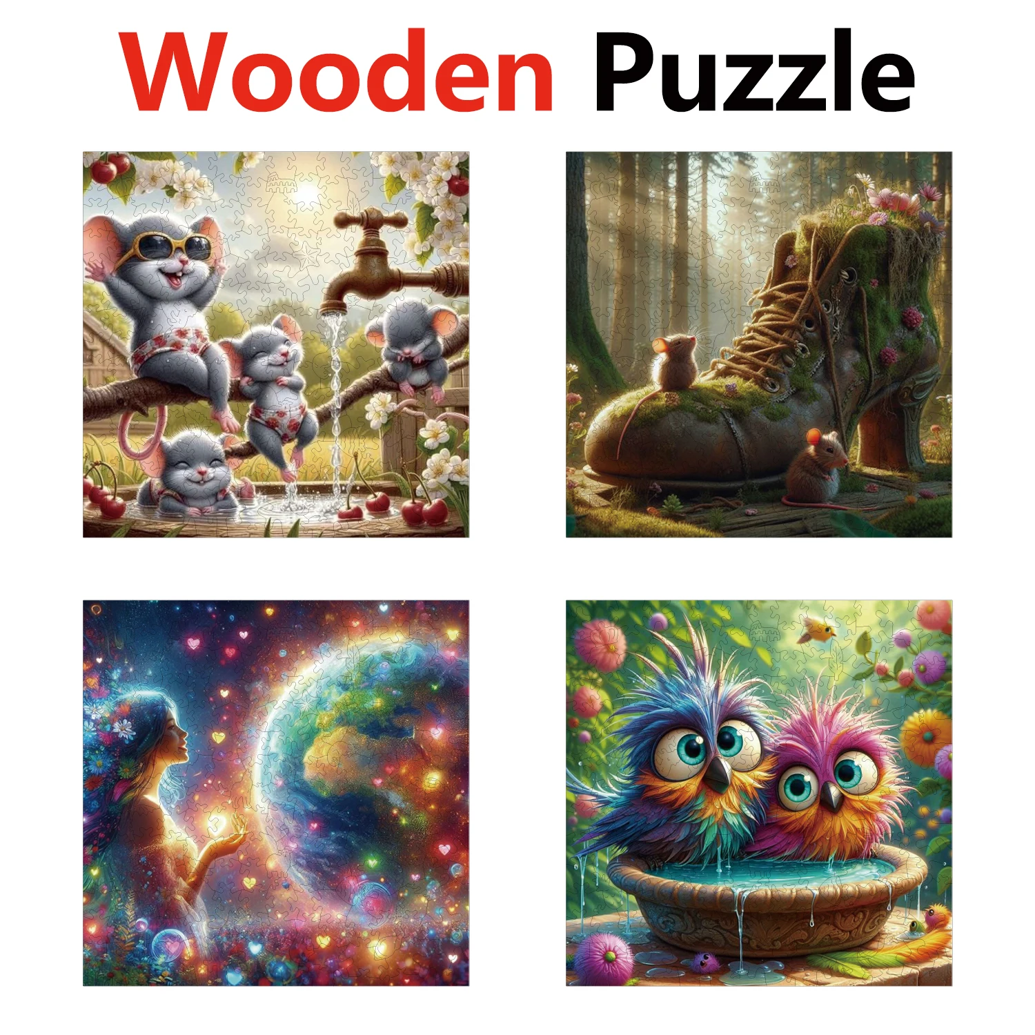 

Mouse Shoes Flowing Water BirdAnimal Puzzles High Quality Jigsaw Puzzle Wooden Puzzle Best Christmas Gift