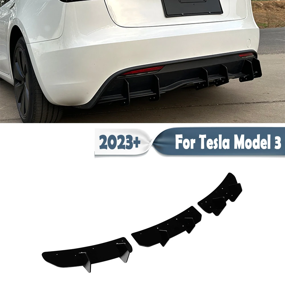 

Car Rear Bumper Diffuser Spoiler Lip Black Rear Spoiler Shark Fin Body kit Trim Part For Tesla Model 3 2023+ Accessories
