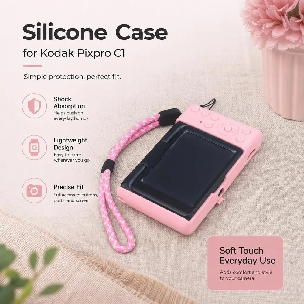 Silicone Camera Protective Case Anti-Scratch Shockproof Body Cover with Lanyard Skin Shell for KODAK Pixpro C1