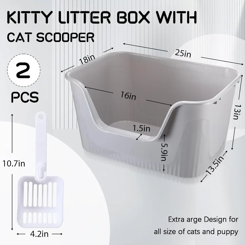 Yungyan 25 x 18 x 13'' 2 Pcs Large Cat Litter Box with High Sides, Extra Large Cat Litter Box up to 36 Lbs