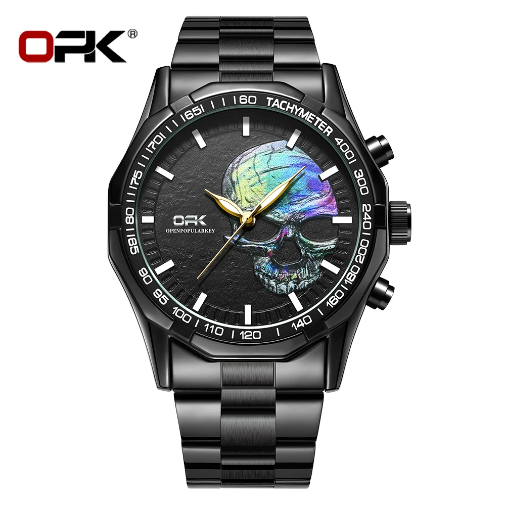 

OPK Trendy Cool Original Men's Quartz Watch Classic Skull Embossed Night Glow Waterproof Men's Personalized Watch Luxury Watch