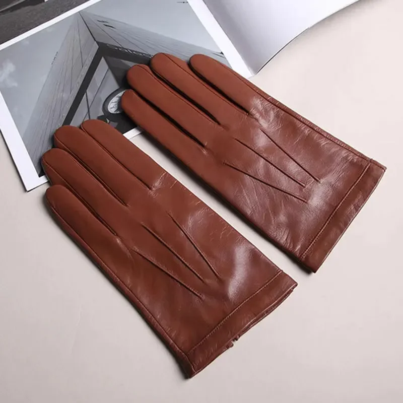 Women's Autumn Winter Natural Sheepskin Leather Thicken Warm Glove Female Fashion Genuine Leather Driving Glove