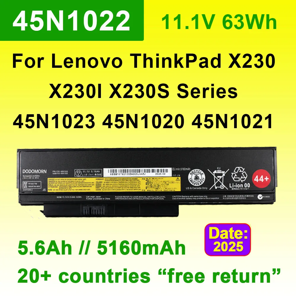 

Аккумулятор для ноутбука Lenovo ThinkPad X230 X230I X230S 45N1022 45N1023 45N1020 45N1021 45N1024 45N1025 44+ 11.1V 5160mAh 63Wh