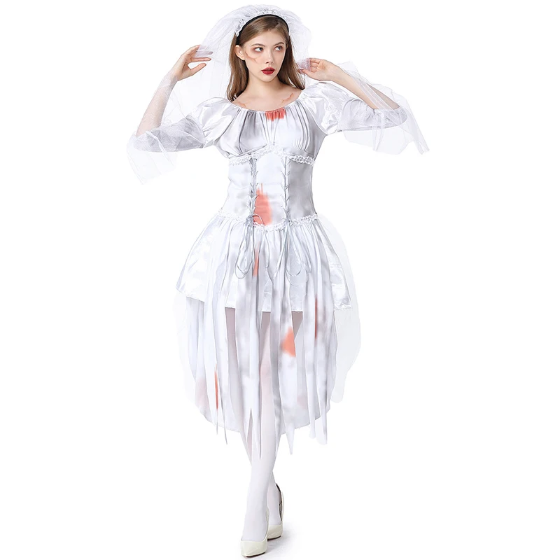 Carnival Halloween Horror Vampire Zombie Family Costume Day Of The Dead Creepy Bride Cosplay Fancy Party Dress